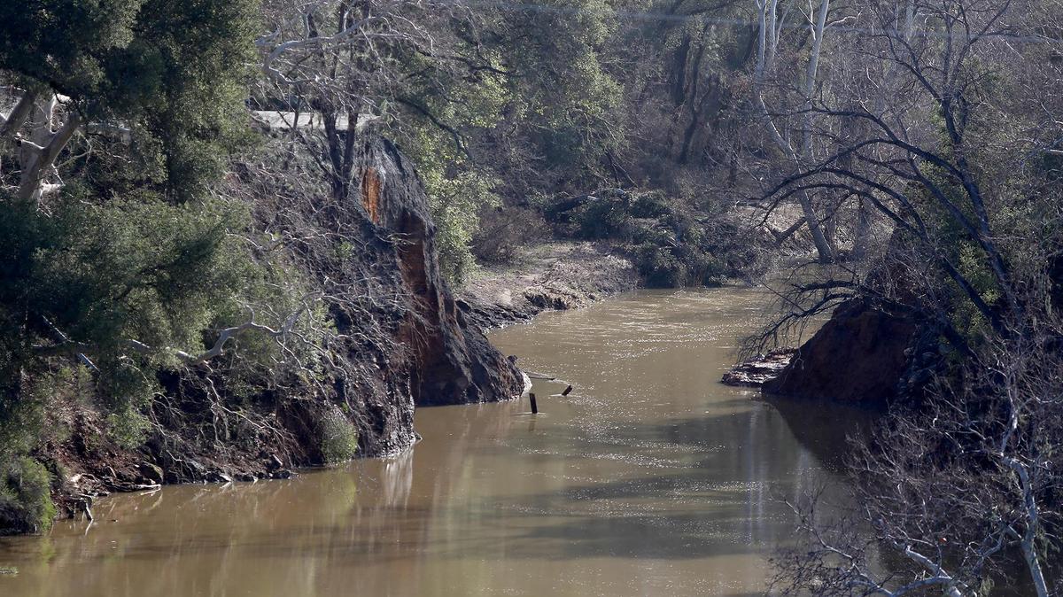 About 100 feet of Chimney Rock Road northwest of Paso Robles washed away in a recent rain storm, as seen on Saturday, March 11, 2023.