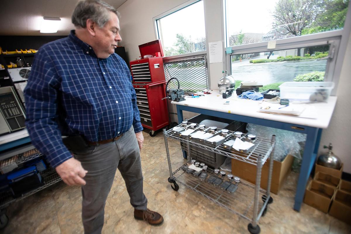 Environmental chemist Steve Hoyt at his San Luis Obispo lab in May 2024. After he and fellow scientists used their soil vapor method to test Susan Flores’ neighbor’s yard in the search for Kristin Smart’s body, they were hired to do similar testing in a Washington state murder case.