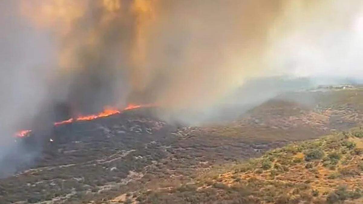 Smoke rises from the Plant Fire burning in the Cuyama Valley in northern Santa Barbara County on Saturday, Aug. 19, 2023.
