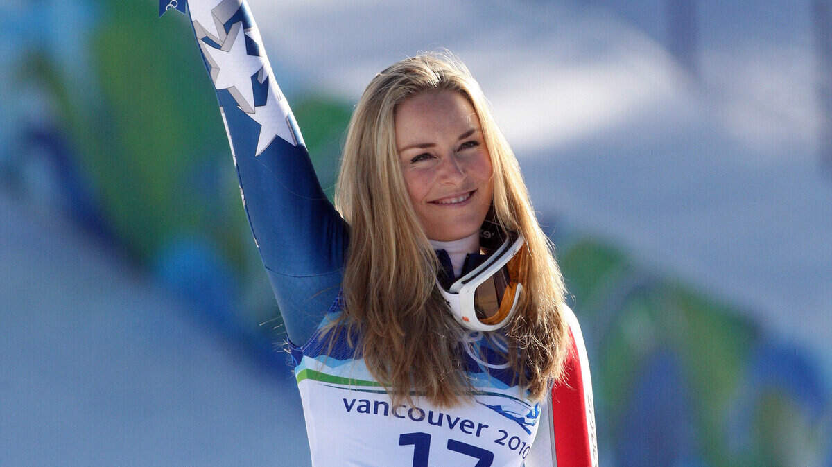 American skier Lindsey Vonn holds her flowers on the podium after her bronze medal performance in the Ladies Super-G. (Steve Ringman / Seattle Times / MCT)