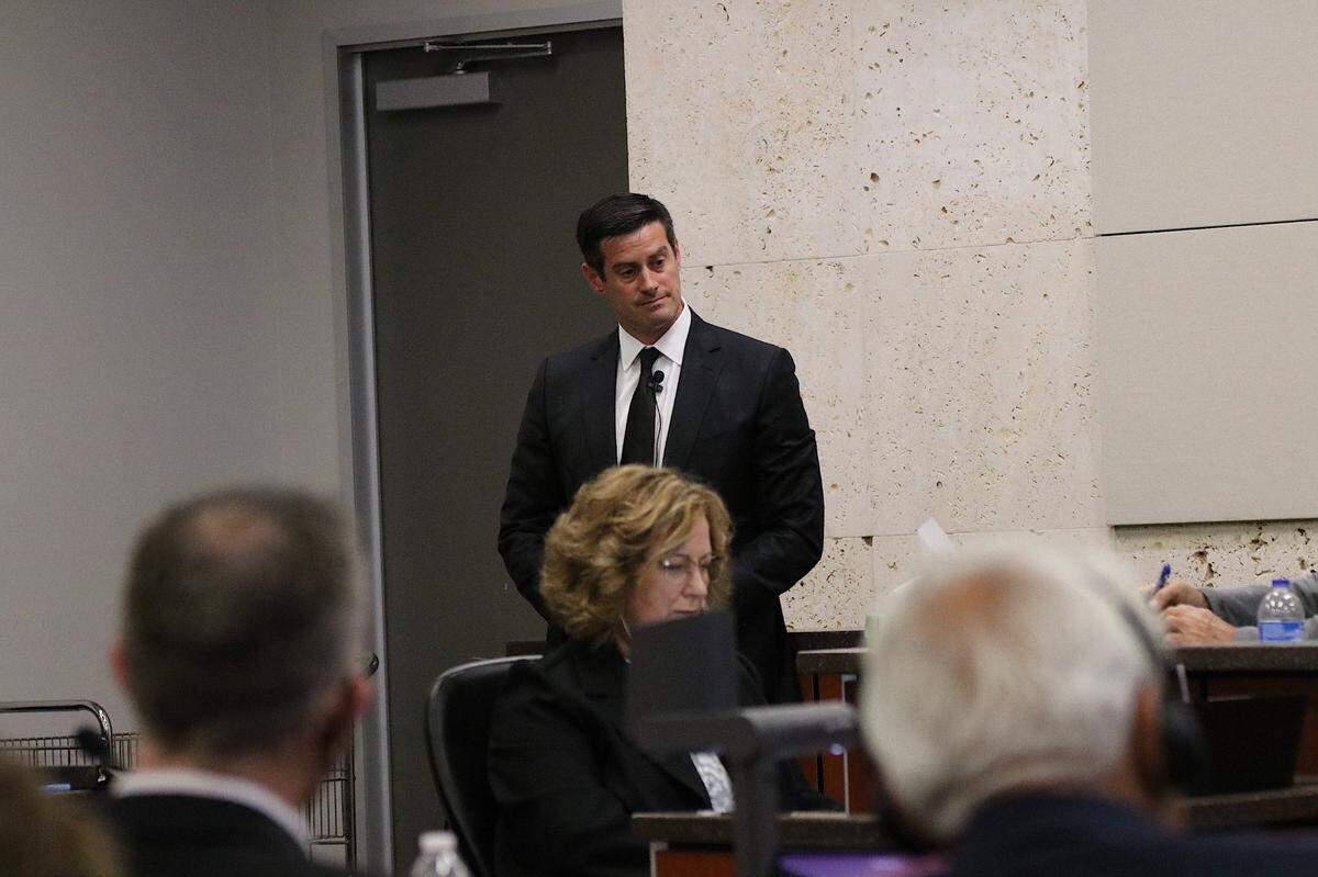 San Luis Obispo County Superior Court Deputy District Attorney Chris Peuvrelle stands in Monterey County Superior Court in Salinas on Aug. 29, 2022. He is prosecuting the case against Paul and Ruben Flores, who are charged in connection with the 1996 murder of Kristin Smart.