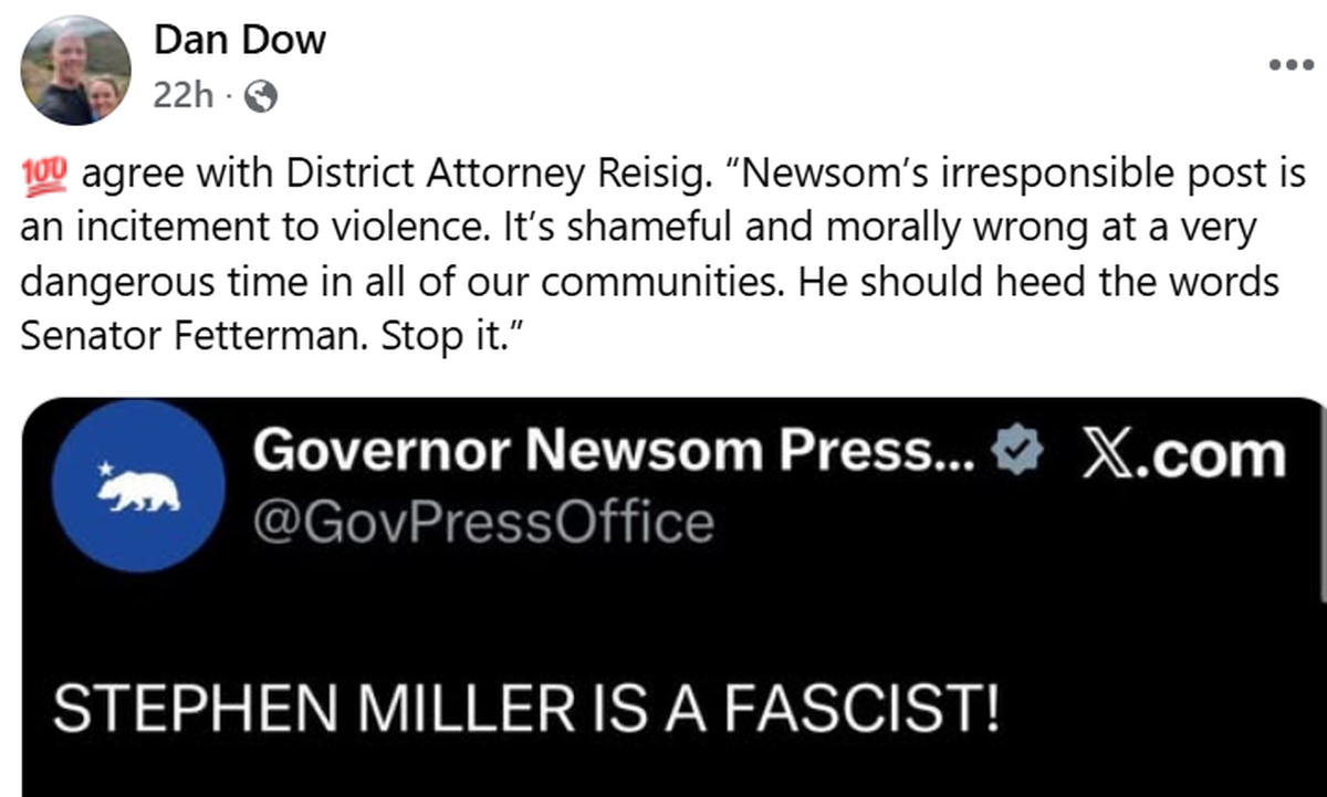 Screenshot of Dan Dow’s Facebook page.