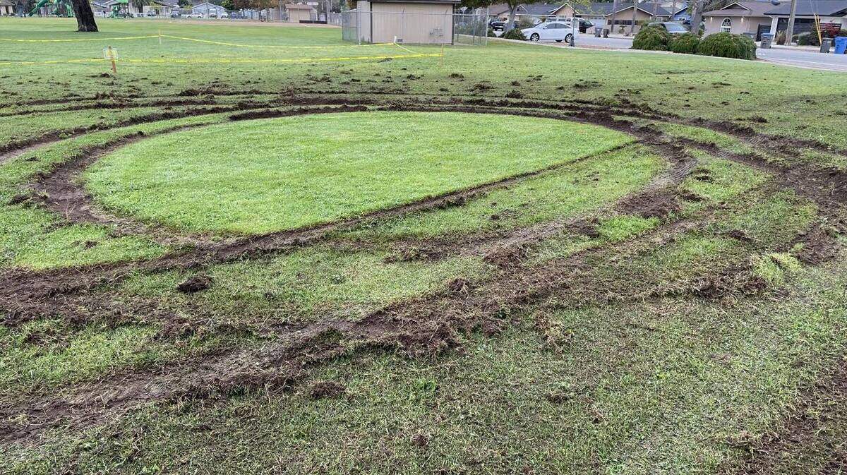 Police are looking for the person who vandalized the grass at 16th Street Park in Grover Beach.