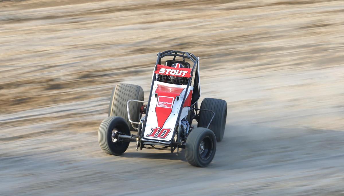 A car races on the new dirt track at the Santa Maria Speedway on May 17, 2025. The speedway recently reopened under new owners.