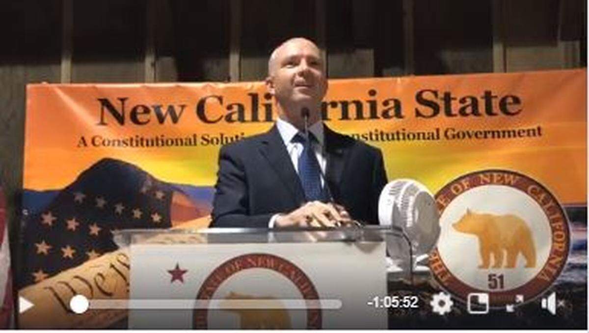 San Luis Obispo County District Attorney Dan Dow speaks at an Oct. 13, 2020, “New California State” event in Pismo Beach that featured controversial conservative activist Candace Owens.