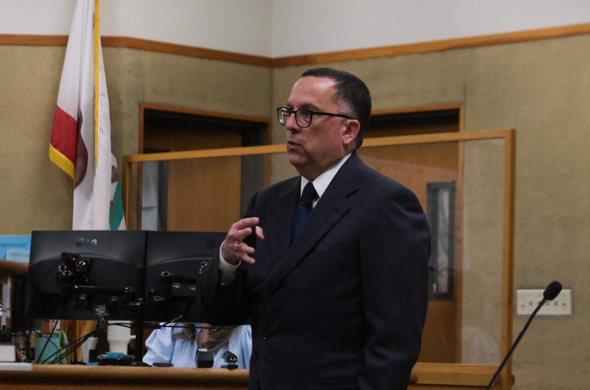 San Luis Obispo County Deputy District Attorney Greg Devitt gives closing arguments in the murder case against Brandi Turner in San Luis Obispo Superior Court on Jan. 18, 2024. Turner is accused of selling the fentanyl to Quinn Hall that killed him in 2022.