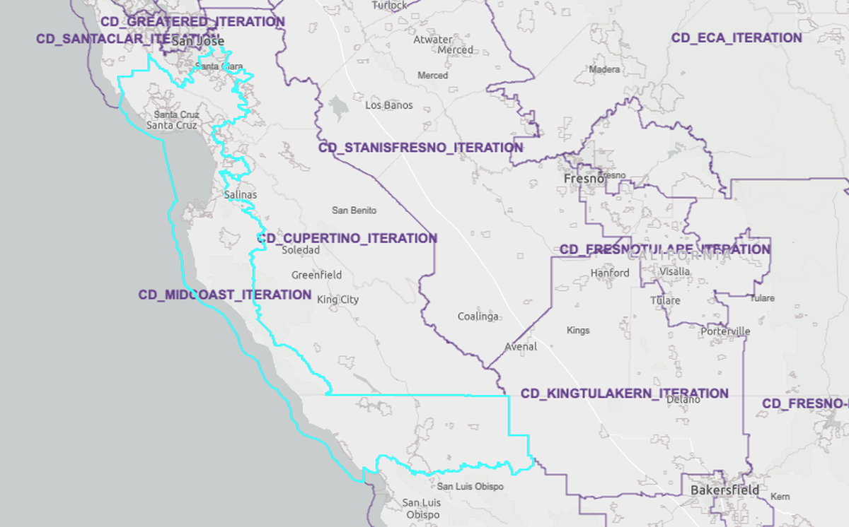 The new redistricting map for Congress creates a 19th District that runs in a ribbon from northern San Luis Obispo County all the way to Silicon Valley.
