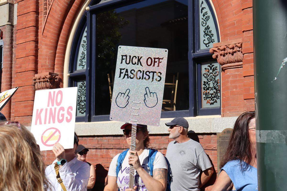 Thousands of people attended the No Kings rally in downtown San Luis Obispo to protest the Trump administration and support Prop. 50 on Oct. 18, 2025.