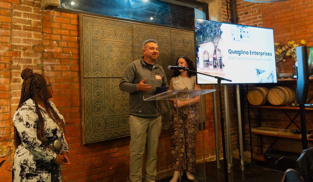 Adam Quaglino of Quaglino Enterprises accepts Downtown’s SLO’s 2025 Outstanding Property Owner award March 2, 2026.