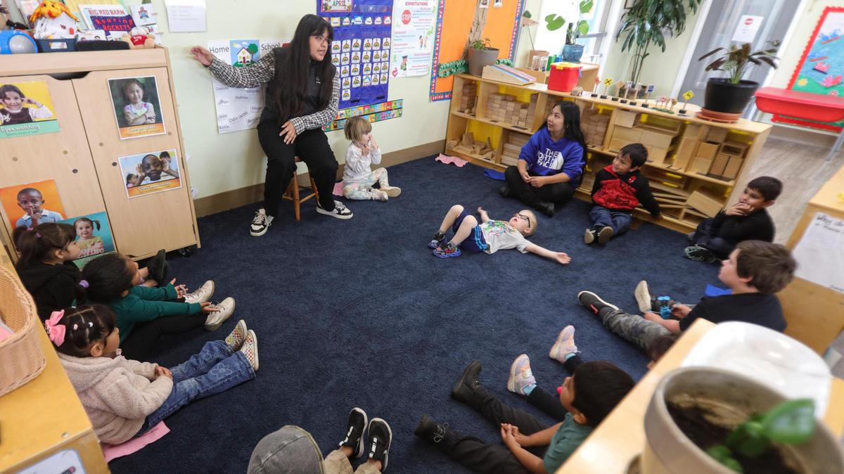 Daniela Velasquez, teacher starts the morning routine at CAPSLO’s Head Start program in Nipomo on April 25, 2025.