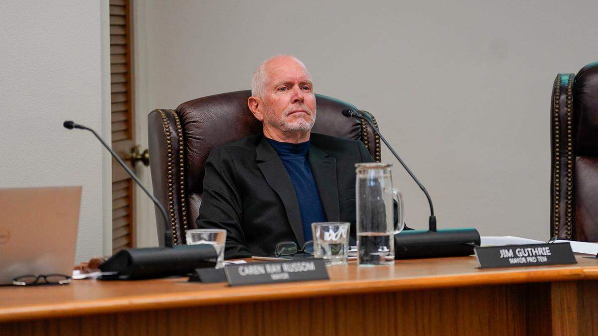 Arroyo Grande City Council member Jim Guthrie reacts to public comment from the audience at a City Council meeting on Aug. 27, 2024. Multiple commenters said they were frustrated with the City Council’s decision to limit general public comment from three minutes to one minute.