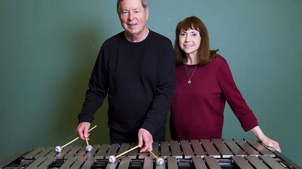Charlie and Sandi Shoemake with Charlie’s vibraphone. Photo by Joe Johnston 11-07-14