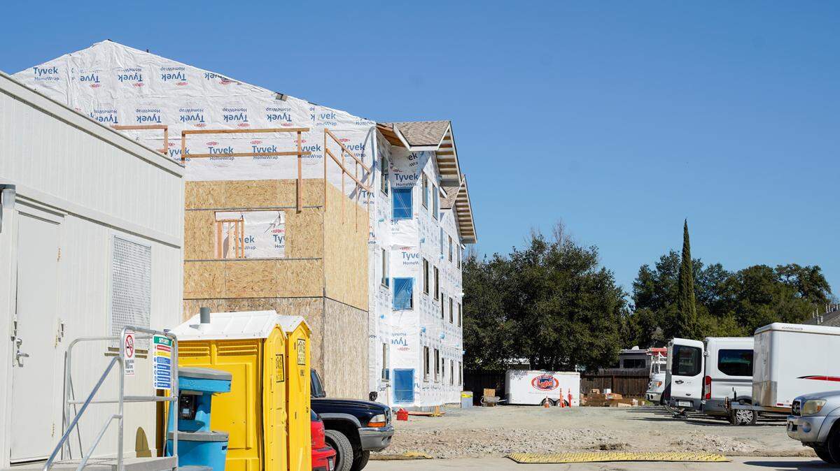 Construction is underway at California Grand Manor Apartments, an expansion to California Manor in Atascadero on Feb. 28, 2024. The expansion consists of a pair of three-story buildings totaling 76 units of affordable housing, which will be available to seniors over the age of 62 and people with disabilities.