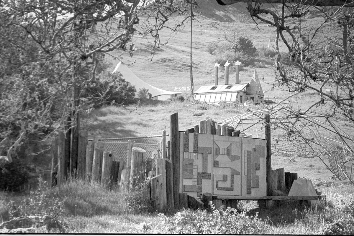 Poly Canyon, on the campus of Cal Poly, is home to over 20 permanent architectural structures and hosts an annual design village gathering of temporary structures, seen here in April 1987.