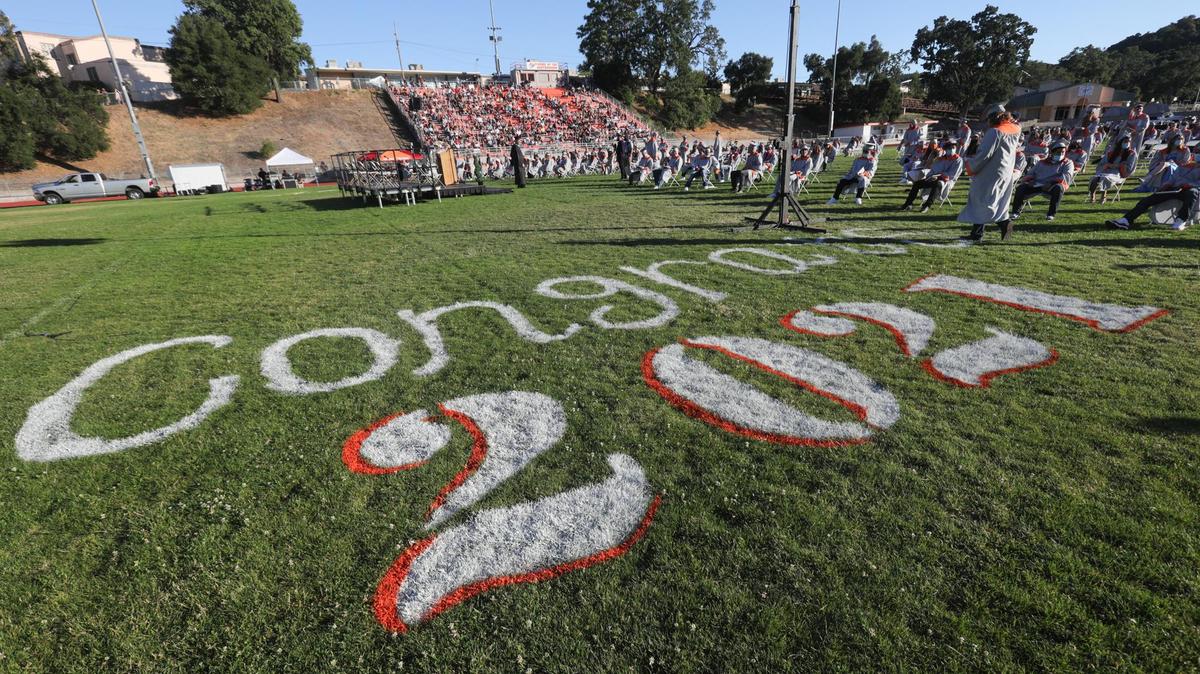 Atascadero High School holds a commencement ceremony at the football field on the evening of Thursday, June 3, 2021. The school graduated 277 students.