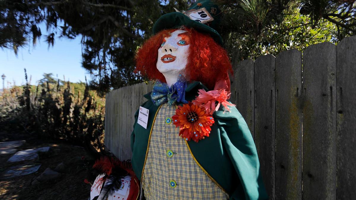 Cambria’s famous scarecrows are spread out from Cambria to San Simeon to the north. These scarecrows are on the 1200 block of East Main Street in Cambria.