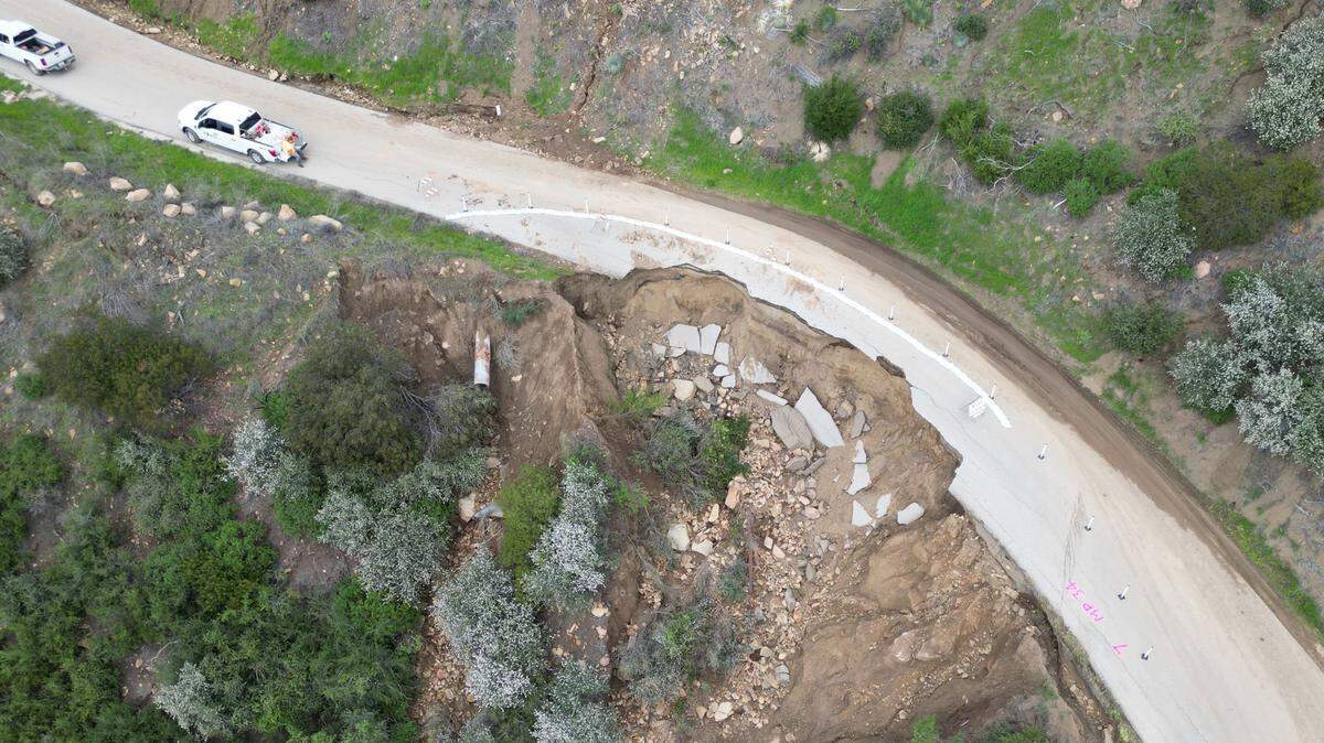 Gibraltar Road, seen on Jan. 13, 2023, could be closed for a year due to storm damage, according to the Santa Barbara County Public Works Department.