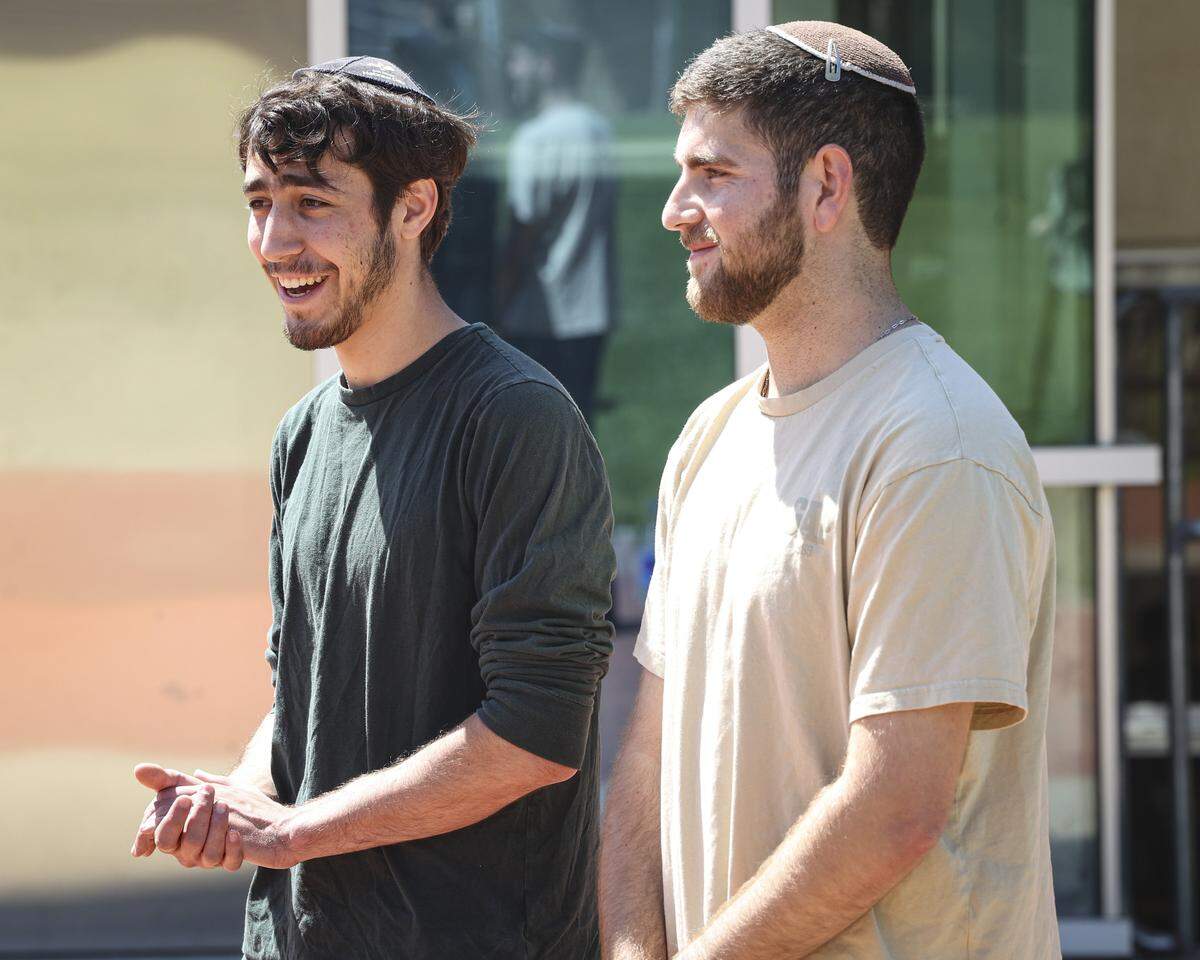 Benjamin Broudy, left and Avi Shapiro have had a positive experience as Jewish Cal Poly students, they said on April 29, 2026. They feel that the grade given on the Anti-Defamation League’s antisemitism report card does not match their experience.
