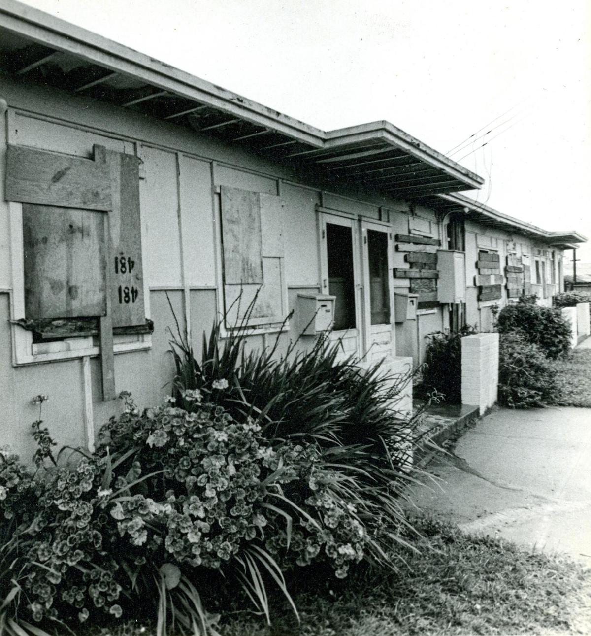 Old County Housing Authority units at High and Leff streets in San Luis Obispo wait to be torn down March 26, 1971.