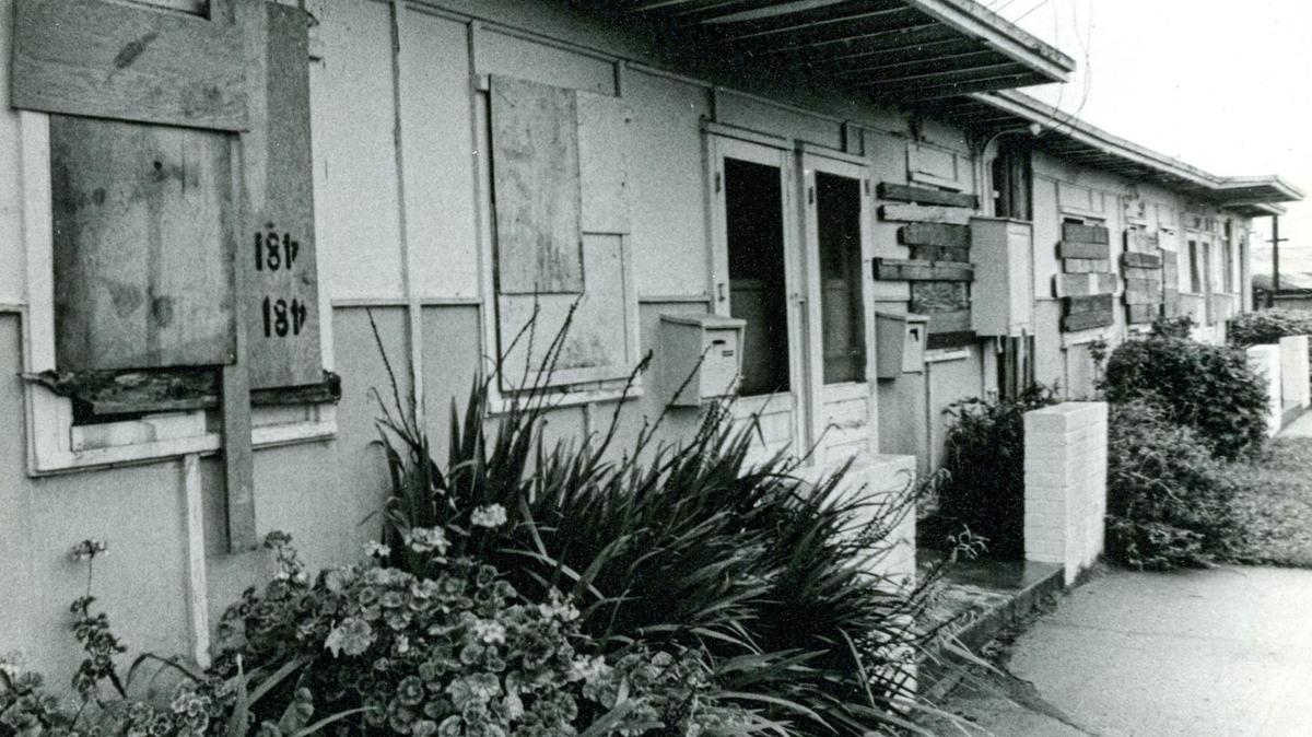 Old County Housing Authority units at High and Leff streets in San Luis Obispo wait to be torn down March 26, 1971.