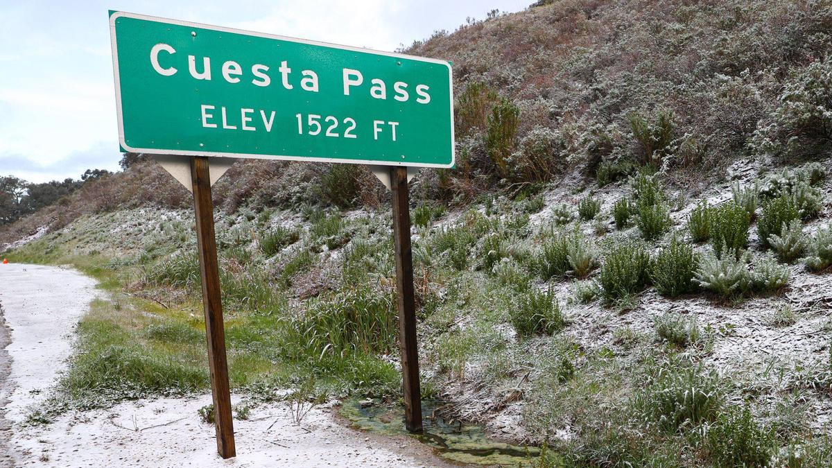 Slushy snow on Cuesta Grade, elevation 1,522 ft on Highway 101 Feb. 23, 2023.
