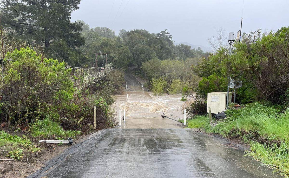 Canet Road at Chorro Creek off Highway 1 was flooded on March 10, 2023. 