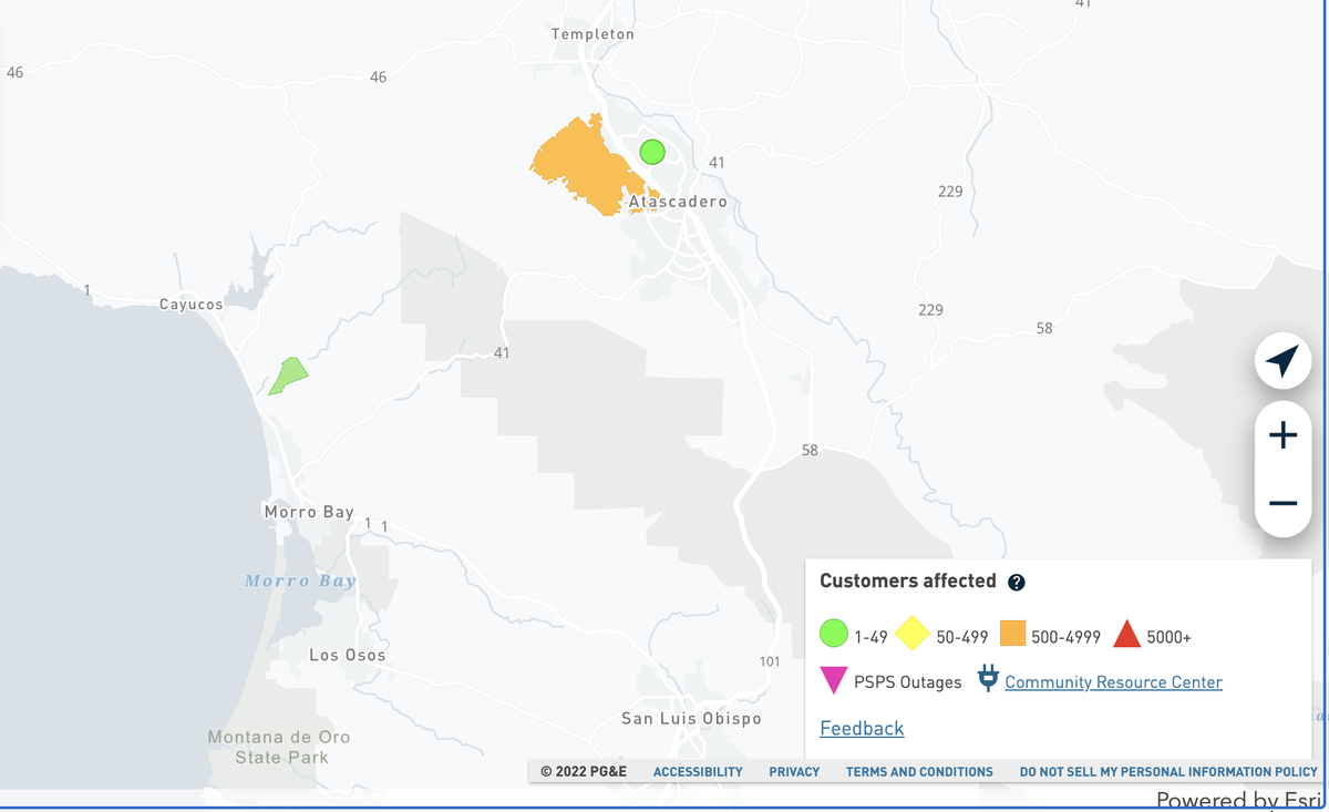 PG&E’s online outage map shows 978 customers affected by a power outage in Atascadero Friday afternoon.