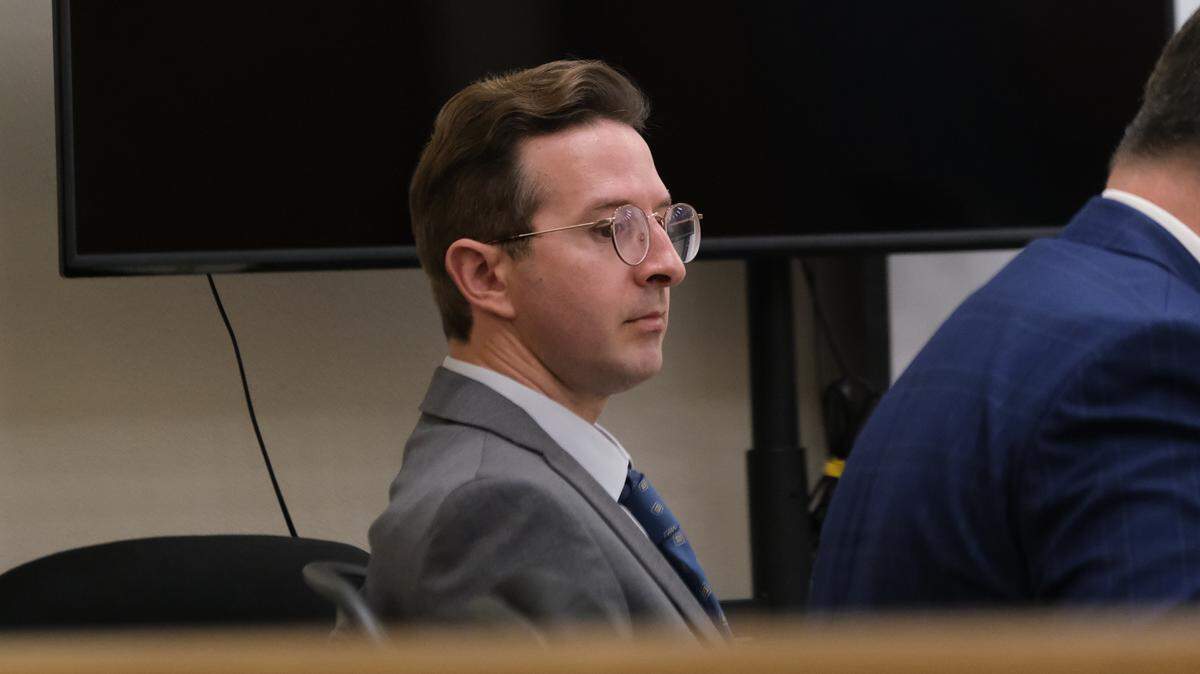 Nathan Abate, 36, attends a hearing before his criminal trial on Sept. 20, 2024, in San Luis Obispo Superior Court. Abate is accused of multiple sex crimes.