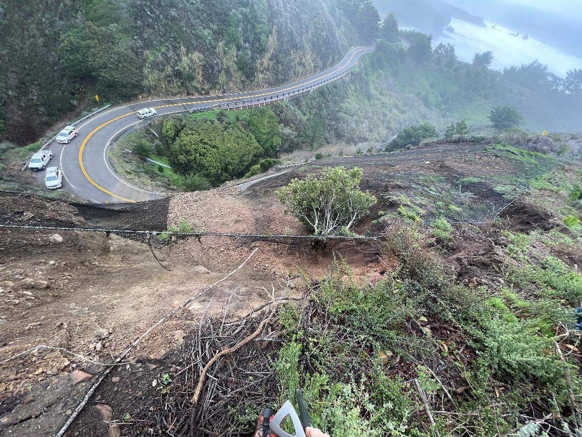 The Polar Star slide, located about a mile south of Ragged Point, is one of three major landslides blocking traffic on Highway 1.