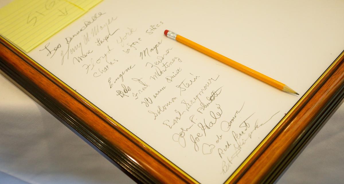 The signatures of WWII veterans that were honored at the San Luis Obispo Country Club on Tuesday March 19, 2019. Photo by Joe Johnston 03-19-19
