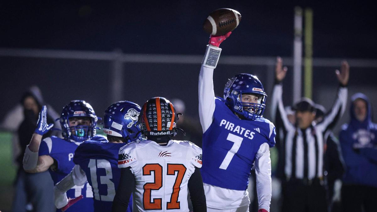 James Nickel celebrates a touchdown. Selma held off a last minute drive by Morro Bay to win the CIF Central Section Championship 32-28 on Nov. 27, 2024.