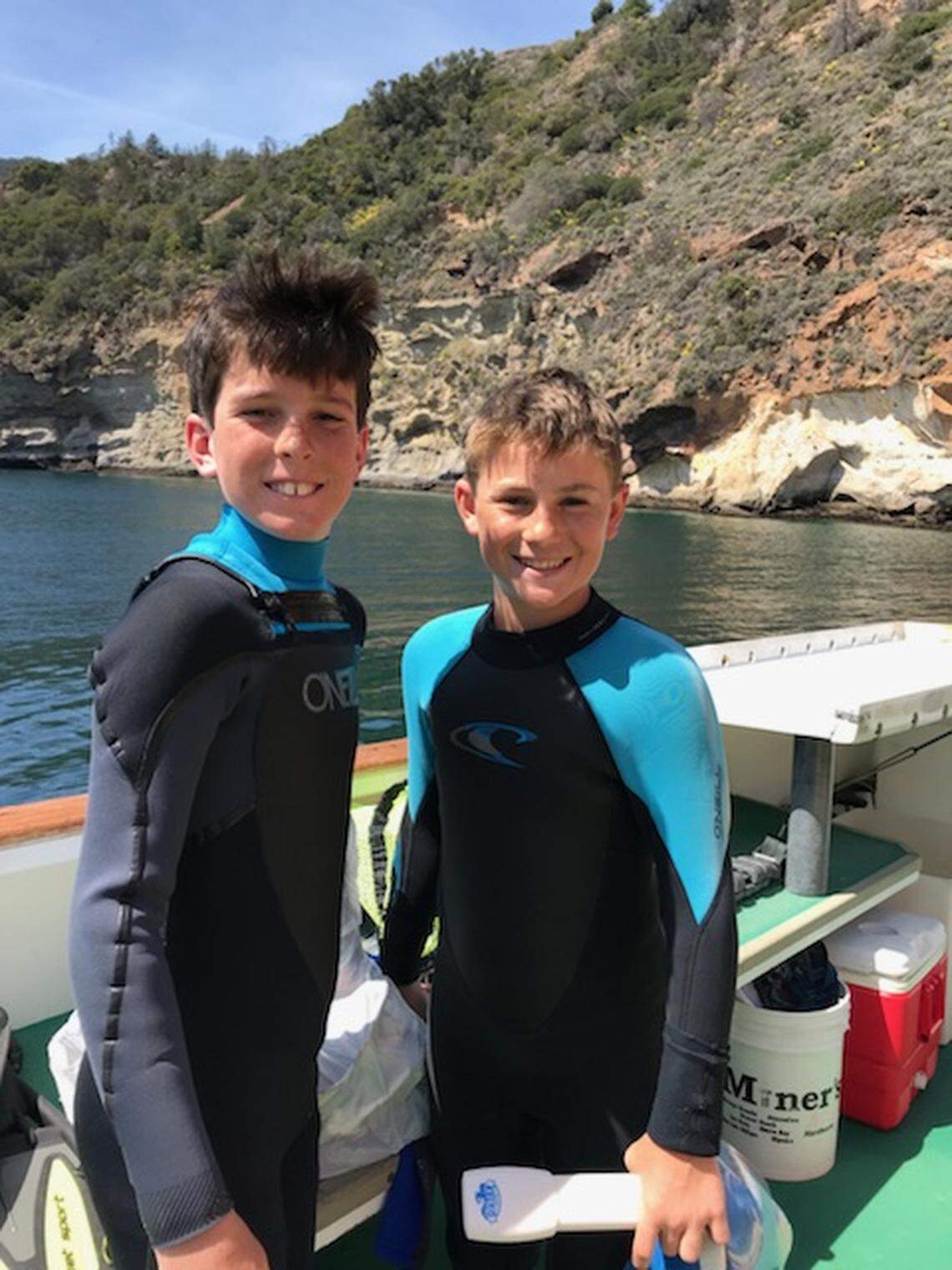 Santa Lucia Middle School students Cyrus Tathum and Caiden Kennedy on a recent field trip to the Channel Islands.