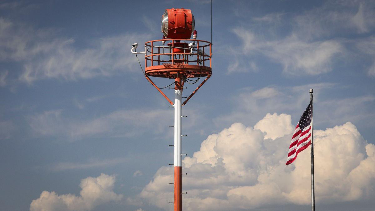 Two layers of clouds drift over the beacon at the Paso Robles Municipal Airport, where the city records its daily temperatures. Paso Robles set heat records for six consecutive days from Oct. 1 to Oct. 6, 2024.