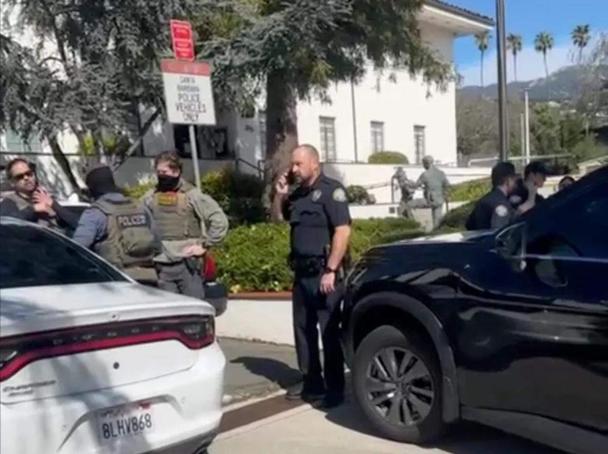 Federal agents drove to the Santa Barbara Police Department headquarters Friday morning, Feb. 20, 2026, with a man they detained after claiming he vandalized one of their vehicle tires.