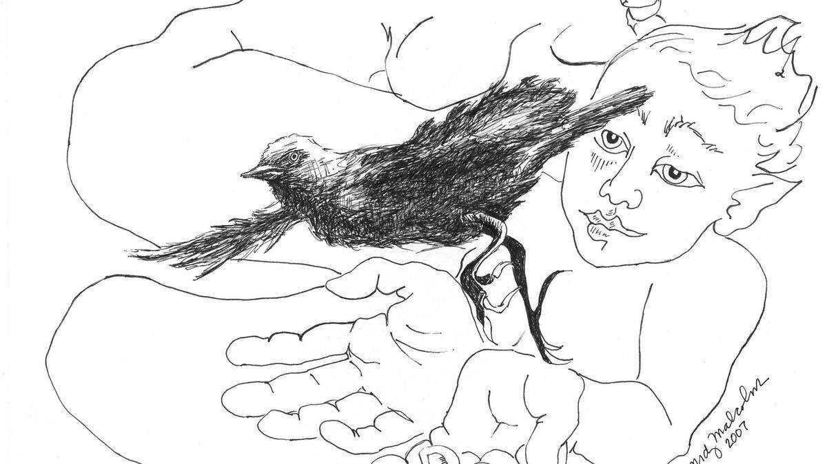 The simplicity and grace of pen-and-ink line drawings is Judy Malcolm's favorite style and medium, as shown here in her 'Letting Go.'