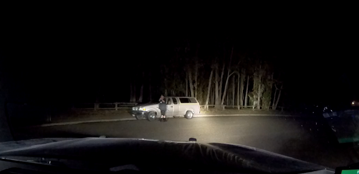 Dash cam footage shows Chowchilla resident Andrew Biscay, 40, pointing what appeared to be a handgun at San Luis Obispo County sheriff’s deputies in Los Osos on July 2, 2025. Biscay was shot and killed by deputies. The weapon was later determined to be a pellet gun.