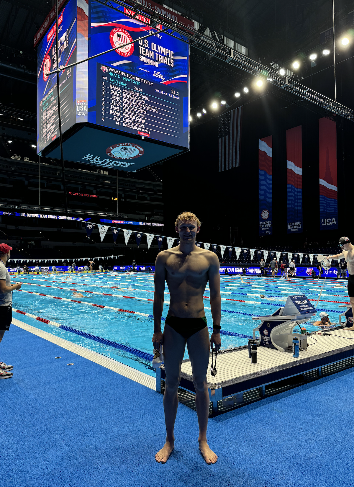 Cal Poly swimmer Drew Huston is attempting to earn a spot on Team USA for the 2024 Paris Olympics. Trials started June 15 and run through June 23, 2024.