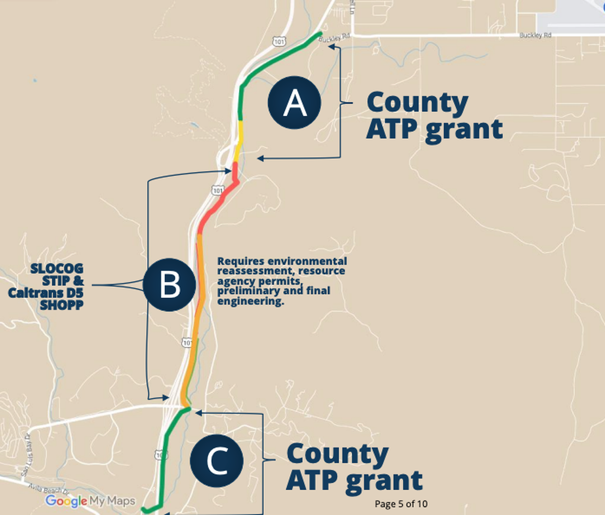 The new proposed design for the Bob Jones Trail reroutes the bike bath onto a strip of Caltrans owned-land next to Highway 101 for a stretch between Clover Ridge Lane and Ontario Road.