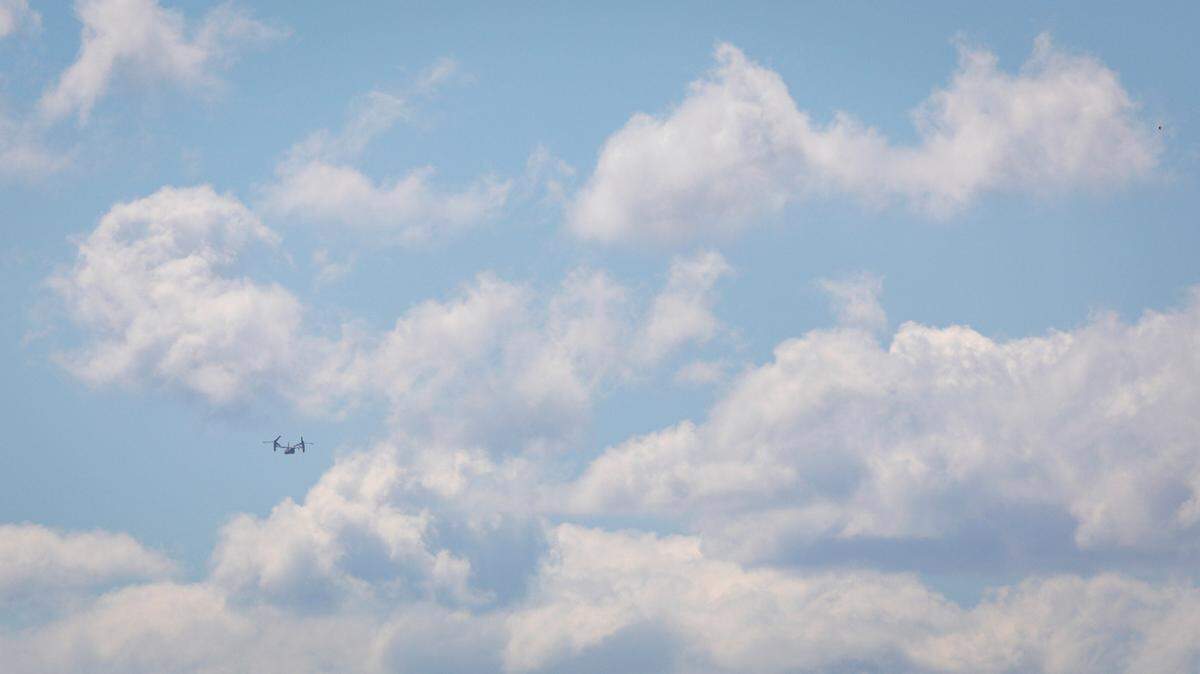 A V-22 Osprey military aircraft was seen circling in the skies above the San Luis Obispo Regional Airport around 11 a.m. Monday, April 15, 2024. The craft was performing training exercises, a spokesperson for the airport said.
