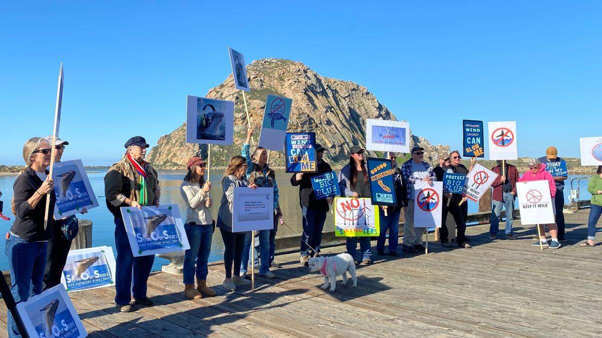 On Feb. 28 at the Morro Bay T Pier, REACT Alliance organized a protest against offshore wind energy development on California’s Central Coast.