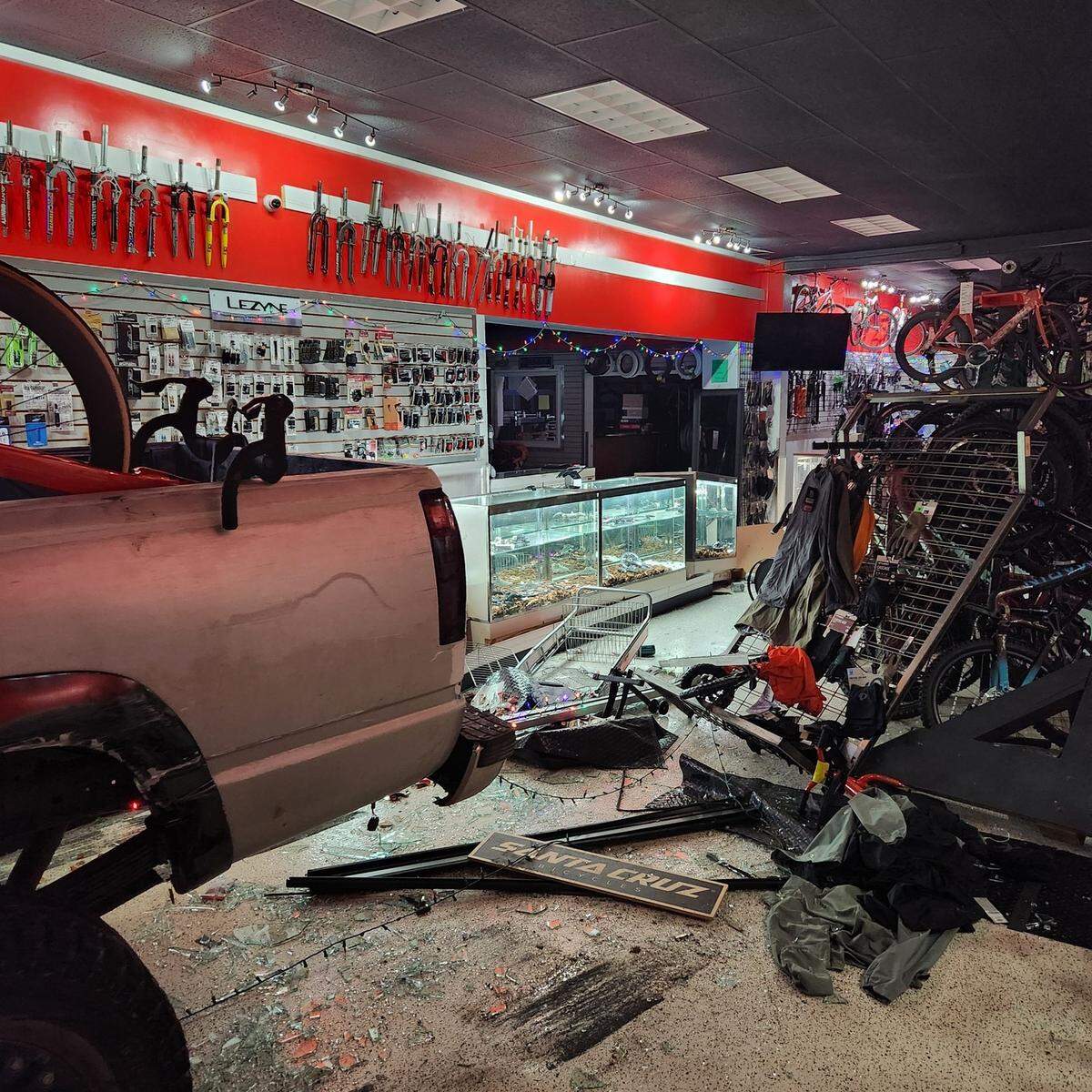 A man smashed a stolen truck through the storefront of Cambria Bike Outfitters in San Luis Obispo on Dec. 29, 2025, in an attempt to steal from the business, police say.
