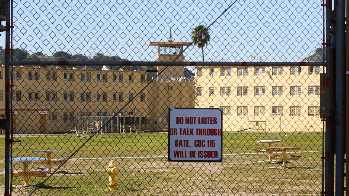 A courtyard in the East Facility at California Men’s Colony prison in March 2020.