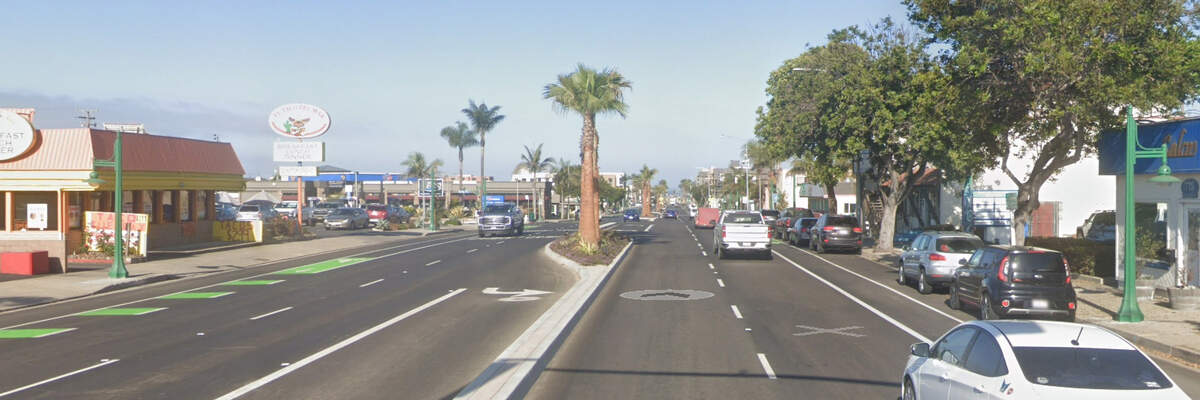 A Google Maps street view image facing west from 8th Street shows West Grand Avenue in Grover Beach in September 2025.