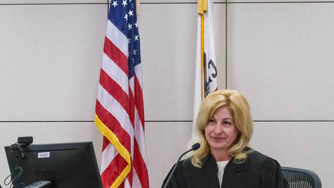 Monterey County Superior Court Judge Jennifer O’Keefe hears arguments as pretrial motions are made for Paul and Ruben Flores in the Kristin Smart murder case, inSalinas on Monday, June 6, 2022. Paul Flores is accused of killing the Cal Poly student after an off-campus party in May 1996. His father, Ruben Flores, is charged with accessory after the fact for allegedly helping his son hide Smart’s body. The two were arrested in April 2021 — 25 years after Smart’s disappearance.