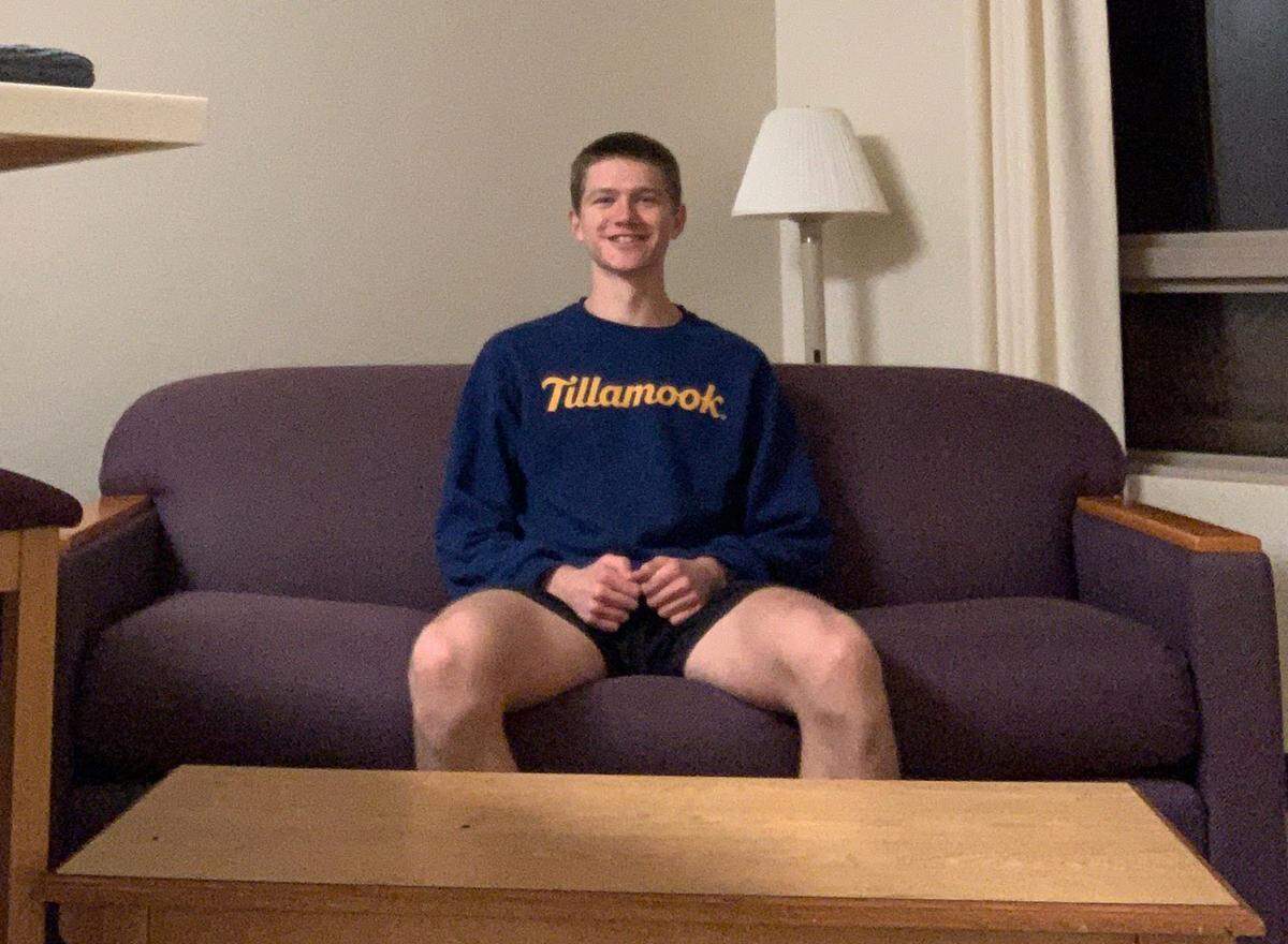 Bjorn Thorsen, a second-year Cal Poly mechanical engineering student, sits alone in his on-campus apartment at Poly Canyon Village, where he is isolating due to possible exposure to COVID-19 after he received a false-postive test.