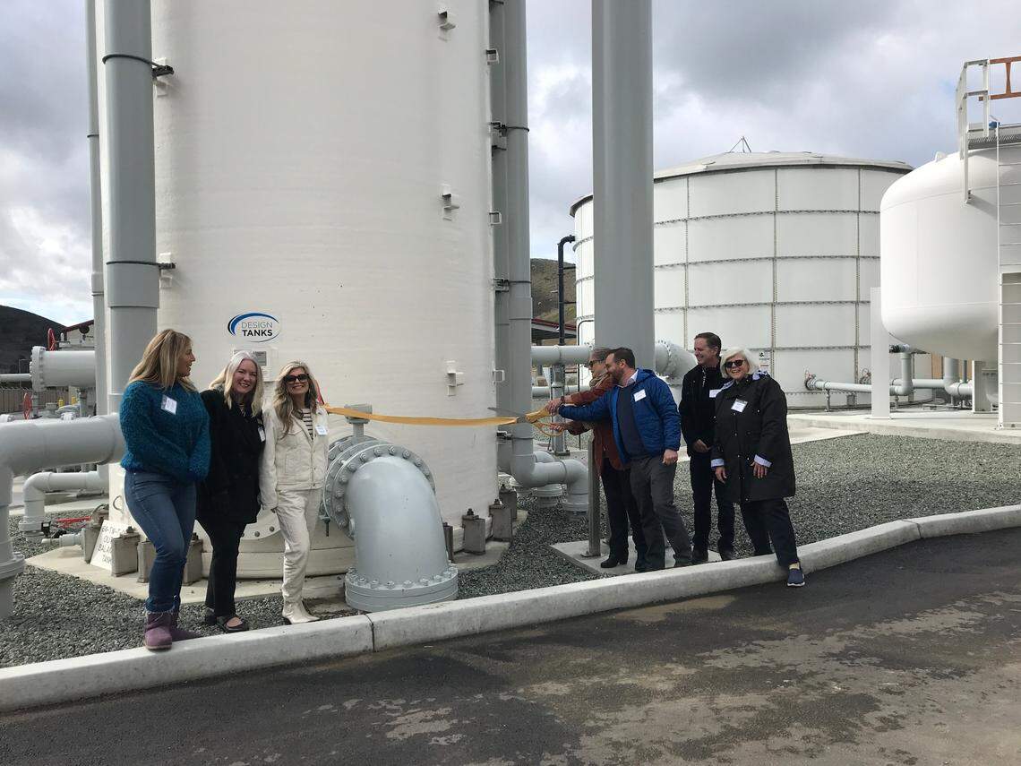 Morro Bay dignitaries gather for a ribbon-cutting ceremony on Thursday, Feb. 23, 2023, at Morro Bay’s new wastewater treatment facility.