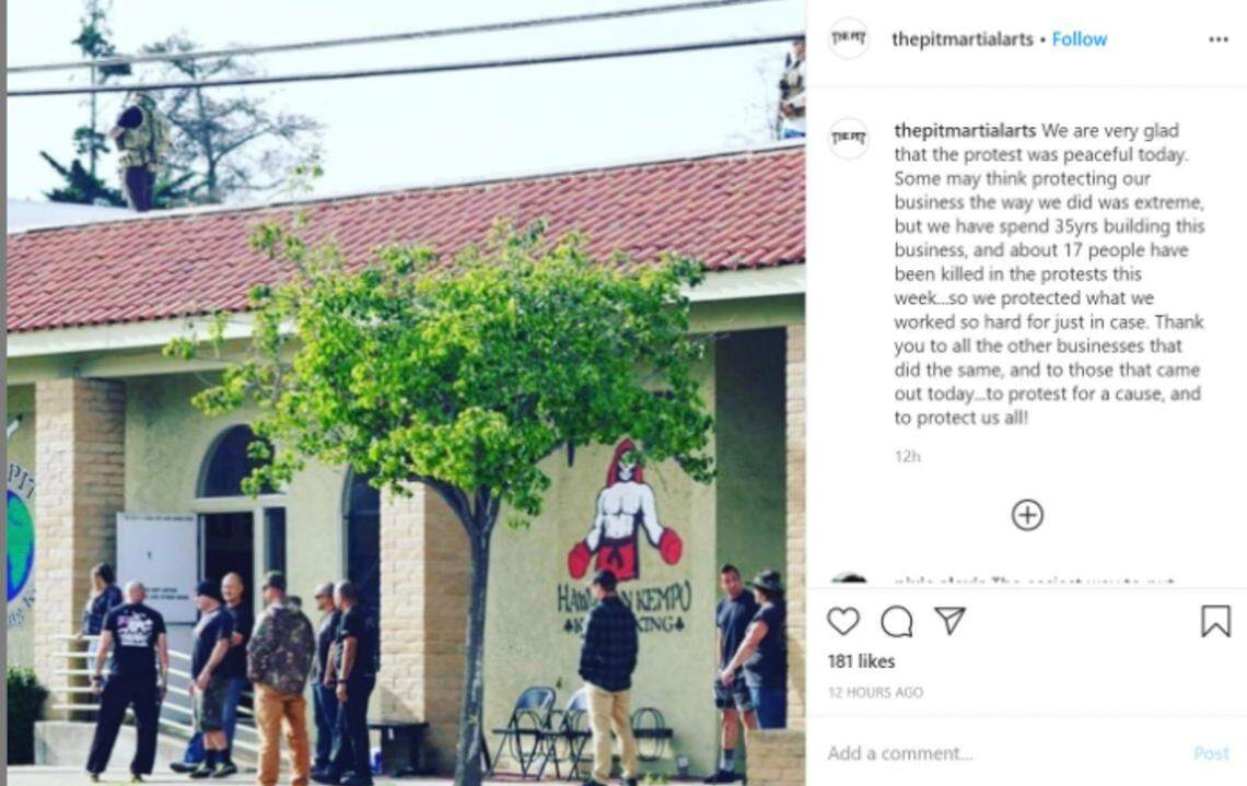 The Pit Martial Arts and Fitness gym in Arroyo Grande had armed men on its rooftop while a Black Lives Matter protest and march happened nearby on June 5, 2020. This is from an Instagram post.