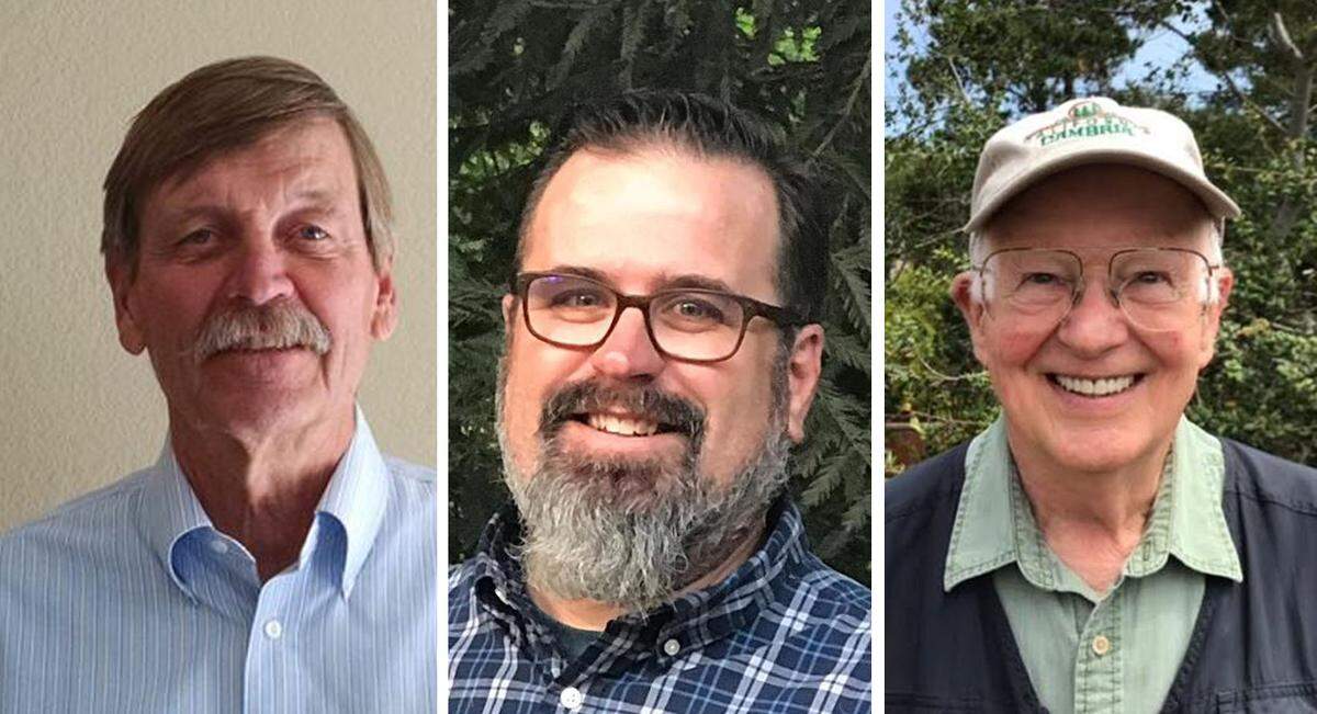 David Pierson, left, Aaron Wharton and Donn Howell are among the candidates running for the Cambria Community Services District board. Not pictured are candidates Cindy Steidel and Dennis Perry.