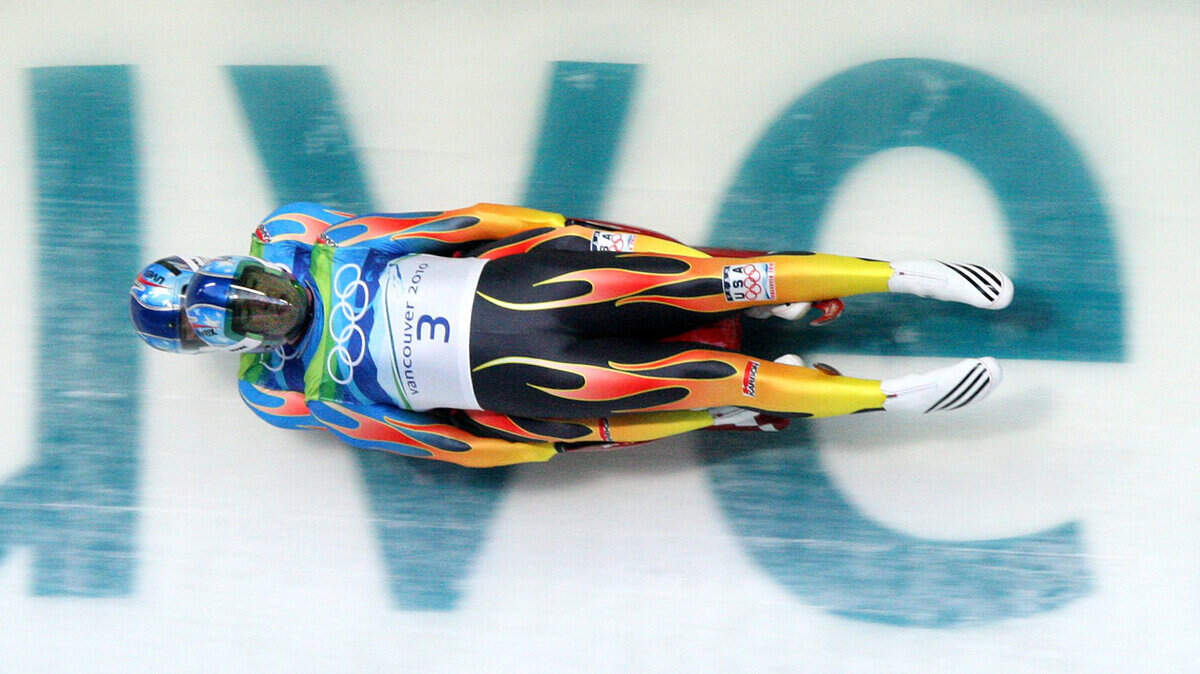 Christian Niccum and Dan Joye of the United States compete in the men's double luge during the 2010 Winter Olympics in Whistler, British Columbia, on Wednesday, February 17, 2010. They finished in sixth place. (Steve Ringman/Seattle Times/MCT)