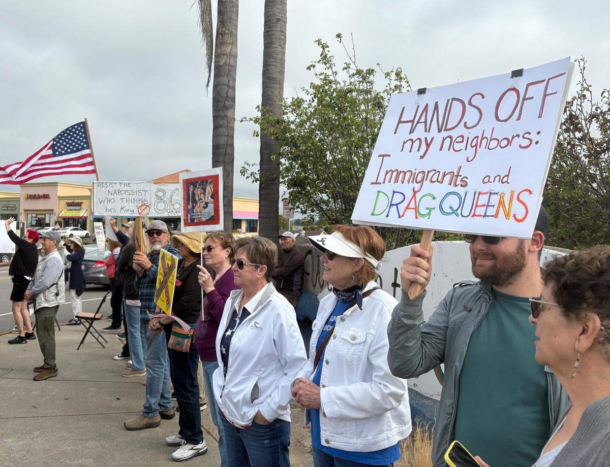 Hundreds of protesters showed up at a “Good Trouble” rally held in Arroyo Grande on July 17, 2025. Many carried signs protesting President Donald Trump’s policies on immigration and the recent ICE raids in Southern California. 